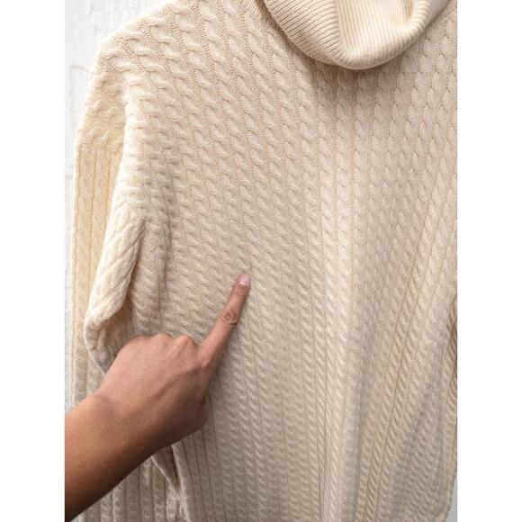TSE 100% Cashmere Cream Turtleneck Ribbed Sweater Quiet Luxury Chunky Small - Picture 3 of 6